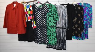A group of eight c1980s vintage dresses and suits including Betty Barclay, Saks Fifth Avenue,
