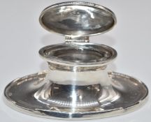 George V hallmarked silver inkwell, Birmingham 1913, maker A & J Zimmerman Ltd, width 14cm