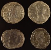 Imperial Roman coinage AD379-395 Theodosius I three silver Siliqua, virtus rom anorum, Roma seated