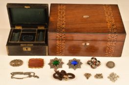 Victorian silver and pinchbeck agate set brooches, Victorian hair bracelet, silver necklace, Czech