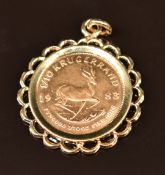 A 1983 1/10 Krugerrand in 9ct gold pendant mount, 4.3g