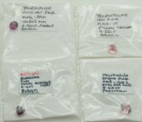 Four loose pink tourmalines comprising 4.3ct trilliant cut, 2.9ct oval cut, 5.67ct oval cut and 2.