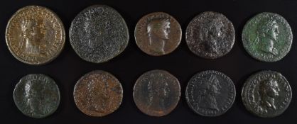Roman Imperial coinage Flavian Dynasty AD69-96 Domitian ten bronze coins comprising two Sestertius