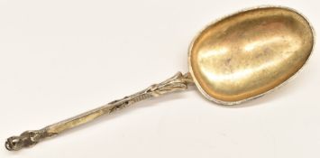Dutch 17thC silver gilt owl top spoon, with Enkhuizen silver marks and further inscription dated