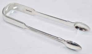 Pair of Victorian hallmarked silver fiddle and thread pattern sugar tongs, London 1856, maker