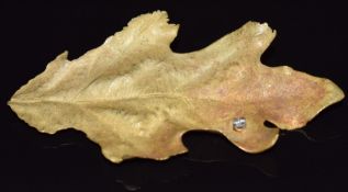 Grima 18ct gold brooch in the form of a leaf set with a diamond, 12.7g, 7.5 x 4cm