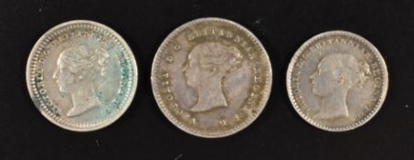 Three Victoria maundy coins comprising 1862 young head twopence and 1841 penny (both NEF) and an