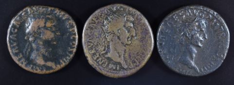 Roman Imperial coinage Adoptive Emperors AD96-138 Nerva three bronze Dupondius, two with Liberty