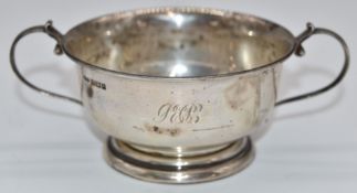 Modern twin handled silver porringer or twin handled bowl, Birmingham 1964, maker Deakin & Francis