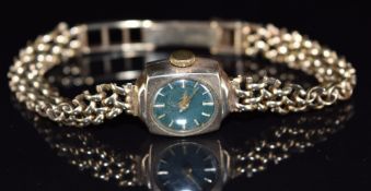 Lady Elgin 9ct gold ladies wristwatch with gold hands and hour markers, green dial and 17 jewel