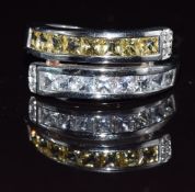 A 9k white gold ring set with white sapphire, yellow beryl and diamonds, 4.6g, size N