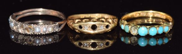 Three Victorian rings including 18ct gold (1.1g), 22ct gold (2g) and 9ct rose gold (1.2g)