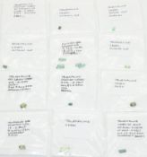 Twenty two loose green tourmalines including 0.95ct octagonal cut, 2.1ct oval cut, 2ct emerald