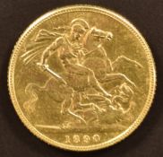 Queen Victoria 1890 Jubilee head gold full sovereign
