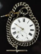 Unnamed hallmarked silver open faced pocket watch with subsidiary seconds dial, gold hands, black