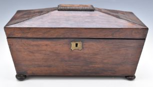 19thC rosewood sarcophagus shaped tea caddy, W31 x D15 x H16cm