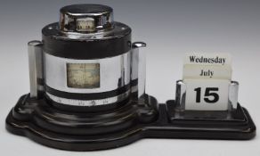 Art Deco barometer, thermometer and calendar desk stand, L26cm