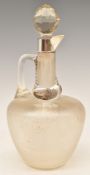 Victorian or early 20thC hallmarked silver mounted glass whisky noggin or small claret jug, marks