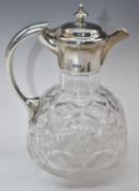 Victorian hallmarked silver mounted cut glass claret jug, London 1900, height 21cm