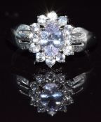 A 9k white gold ring set with white sapphires, 3.7g, size M/N