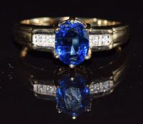 A 9k gold ring set with kyanite and diamonds, 3.7g, size P/Q