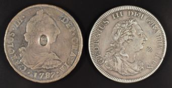 George III dollar 1787 counterstamped 5 Reales (Bolivia), Seaby 3765a (GF/NVF) together with an 1804