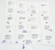 Eighty four loose amethysts including 3.9ct cushion cut, 3.3ct oval cut, 3.1ct heart cut, 4.3ct