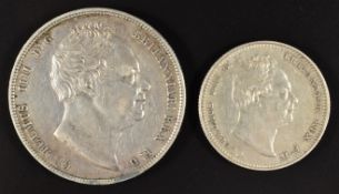 William IV 1837 half crown, Seaby 3834 (VF) together with an 1834 shilling (NVF)