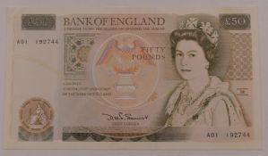 Bank of England Somerset 1981 £50 banknote A01 192744