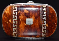 Late 19th/early 20thC French silver inlaid piqué /blonde tortoiseshell purse decorated with a