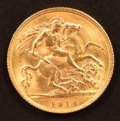 George V 1914 gold half sovereign