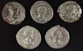 Roman Imperial coinage The Severan Dynasty AD193-235 Geta as Caesar five Denarius including four