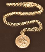 A 9ct gold St Christopher on 9ct gold chain, 9.7g
