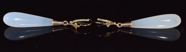 A pair of Victorian 9ct gold earrings set with chalcedony, 6g