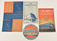 LNER The Coronation menu, two booklets and luggage label
