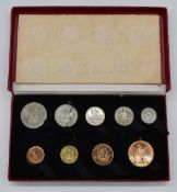 George VI 1950 half crown to farthing proof coin set, in case