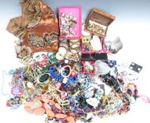 A collection of costume jewellery including beads, brooches, etc