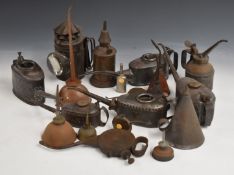 Vintage oil cans including Kaye's and Wesco together with a police or similar hand lamp etc