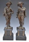 Pair of spelter cavaliers on bases, H45cm