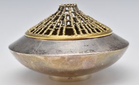 Stuart Devlin retro covered bowl with gilt bark effect pierced cover, London 1976, diameter 10cm,