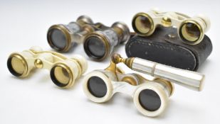 Four pairs of vintage opera glasses including mother of pearl example
