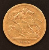 Queen Victoria 1900 veiled head gold half sovereign