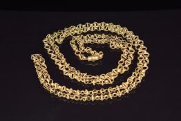 Victorian pinchbeck necklace with textured links, 116cm long
