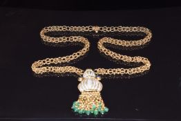 An 18ct gold necklace, the triple link chain holding a central section pavé set with one hundred and