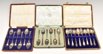 Two cased sets of hallmarked silver teaspoons together with a further box of eight teaspoons