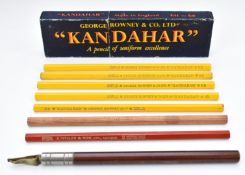 George Rowney &Co Kandahar drawing pencils in original boxes, Eagle Pencil Co. Uitility blue pencil,