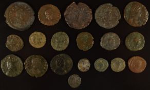 Imperial Roman coinage AD393-455, 19 coins bronze coins to include Honorius, Eudoxia, Theodosius