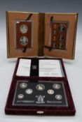 1996 Anniversary UK silver proof coin set together with a nine-coin Cook Island set, both in