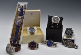 Eight various gentleman's wristwatches including Pulsar alarm chronograph ref. YM62-X156, Seiko