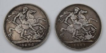 Two Jubilee crowns 1889 and 1892